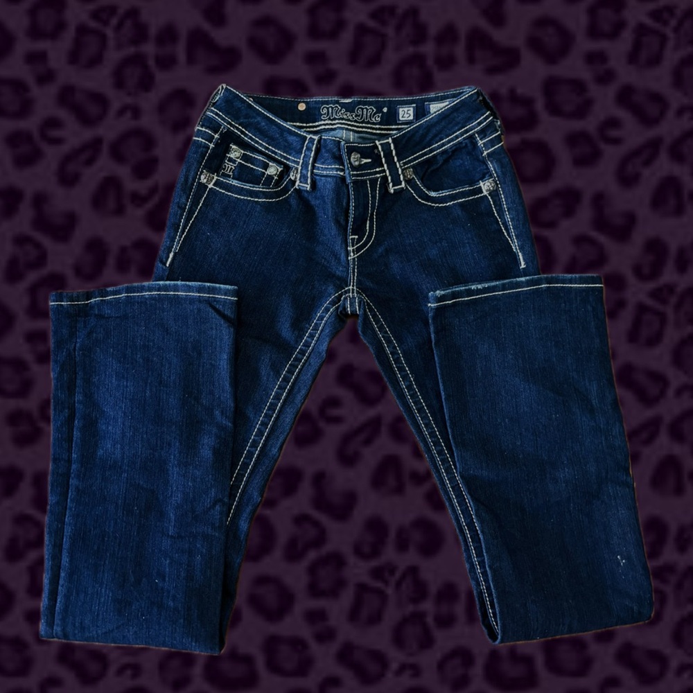 Miss Me Blue Boot Cut Jeans with Contrast Stitching